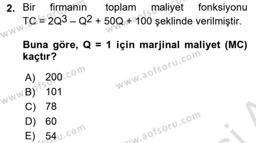 Matematiksel İktisat Dersi 2022 - 2023 Yılı (Vize) Ara Sınavı 2. Soru