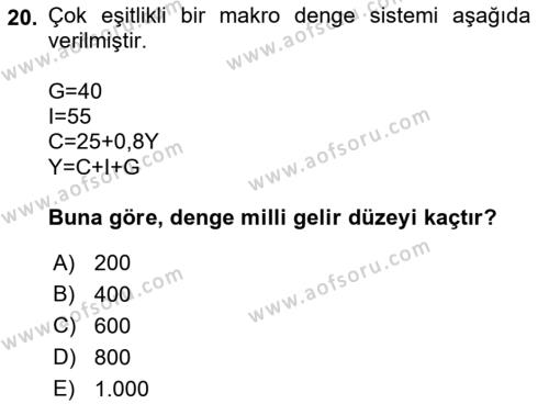 Matematiksel İktisat Dersi 2022 - 2023 Yılı (Vize) Ara Sınavı 20. Soru