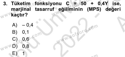 Matematiksel İktisat Dersi 2022 - 2023 Yılı (Vize) Ara Sınavı 3. Soru