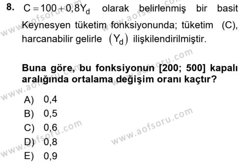 Matematiksel İktisat Dersi 2022 - 2023 Yılı (Vize) Ara Sınavı 8. Soru