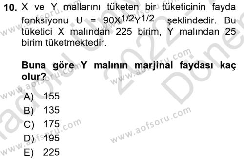 Matematiksel İktisat Dersi 2022 - 2023 Yılı (Final) Dönem Sonu Sınavı 10. Soru