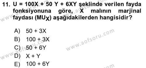 Matematiksel İktisat Dersi 2022 - 2023 Yılı (Final) Dönem Sonu Sınavı 11. Soru