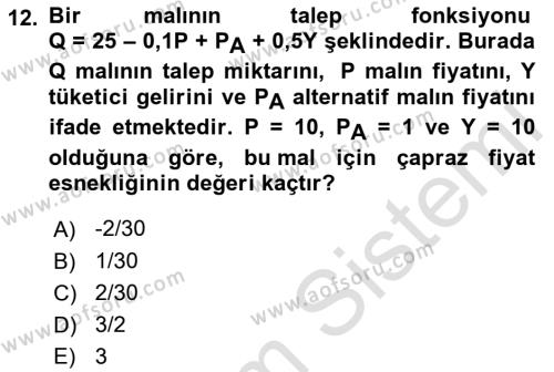 Matematiksel İktisat Dersi 2022 - 2023 Yılı (Final) Dönem Sonu Sınavı 12. Soru