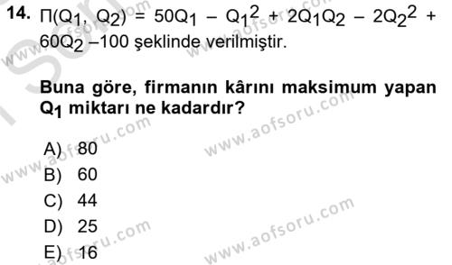 Matematiksel İktisat Dersi 2022 - 2023 Yılı (Final) Dönem Sonu Sınavı 14. Soru