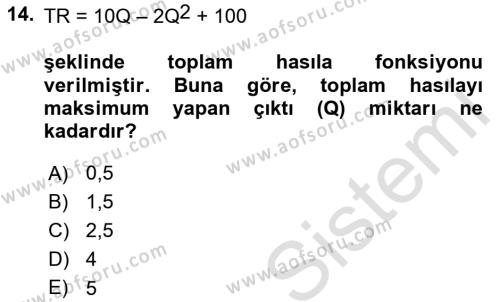 Matematiksel İktisat Dersi 2022 - 2023 Yılı Yaz Okulu Sınavı 14. Soru