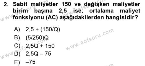 Matematiksel İktisat Dersi 2022 - 2023 Yılı Yaz Okulu Sınavı 2. Soru