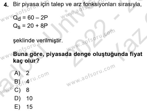 Matematiksel İktisat Dersi 2022 - 2023 Yılı Yaz Okulu Sınavı 4. Soru