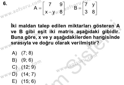 Matematiksel İktisat Dersi 2022 - 2023 Yılı Yaz Okulu Sınavı 6. Soru