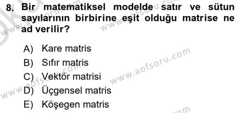 Matematiksel İktisat Dersi 2022 - 2023 Yılı Yaz Okulu Sınavı 8. Soru