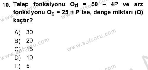 Matematiksel İktisat Dersi 2023 - 2024 Yılı (Vize) Ara Sınavı 10. Soru