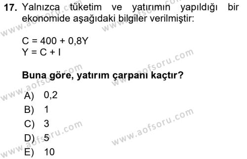 Matematiksel İktisat Dersi 2023 - 2024 Yılı (Vize) Ara Sınavı 17. Soru