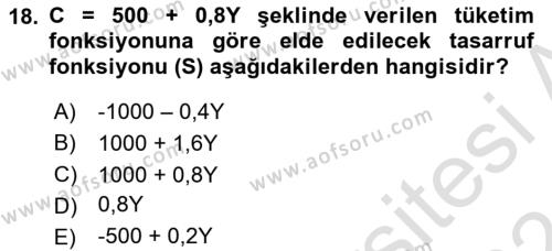 Matematiksel İktisat Dersi 2023 - 2024 Yılı (Vize) Ara Sınavı 18. Soru