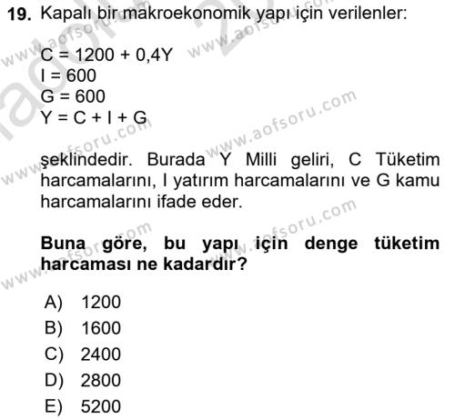 Matematiksel İktisat Dersi 2023 - 2024 Yılı (Vize) Ara Sınavı 19. Soru