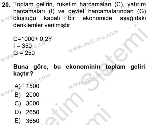 Matematiksel İktisat Dersi 2023 - 2024 Yılı (Vize) Ara Sınavı 20. Soru