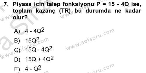 Matematiksel İktisat Dersi 2023 - 2024 Yılı (Vize) Ara Sınavı 7. Soru