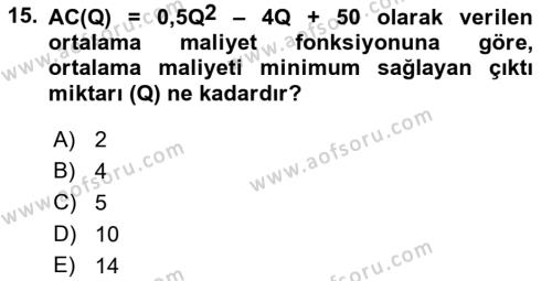 Matematiksel İktisat Dersi 2023 - 2024 Yılı (Final) Dönem Sonu Sınavı 15. Soru