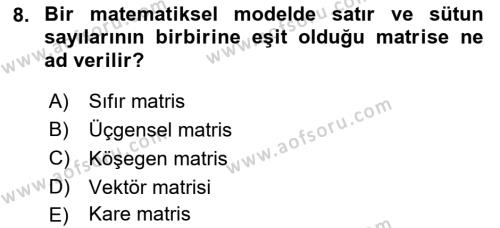 Matematiksel İktisat Dersi 2023 - 2024 Yılı (Final) Dönem Sonu Sınavı 8. Soru