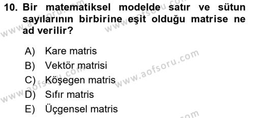 Matematiksel İktisat Dersi 2023 - 2024 Yılı Yaz Okulu Sınavı 10. Soru