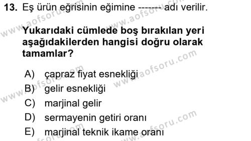 Matematiksel İktisat Dersi 2023 - 2024 Yılı Yaz Okulu Sınavı 13. Soru