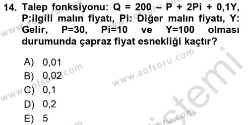 Matematiksel İktisat Dersi 2023 - 2024 Yılı Yaz Okulu Sınavı 14. Soru