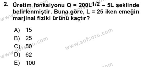 Matematiksel İktisat Dersi 2023 - 2024 Yılı Yaz Okulu Sınavı 2. Soru