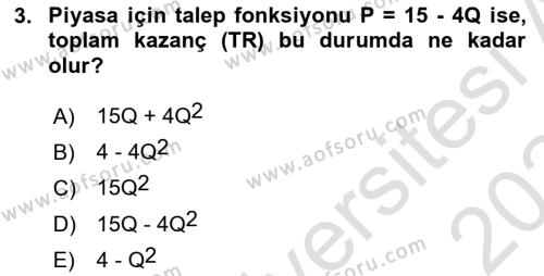 Matematiksel İktisat Dersi 2023 - 2024 Yılı Yaz Okulu Sınavı 3. Soru