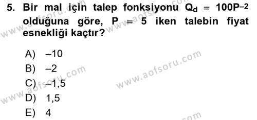 Matematiksel İktisat Dersi 2023 - 2024 Yılı Yaz Okulu Sınavı 5. Soru