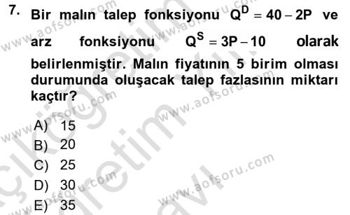 Matematiksel İktisat Dersi 2023 - 2024 Yılı Yaz Okulu Sınavı 7. Soru