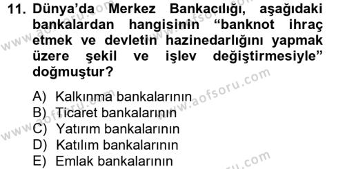 Para Politikası Dersi 2012 - 2013 Yılı (Vize) Ara Sınavı 11. Soru