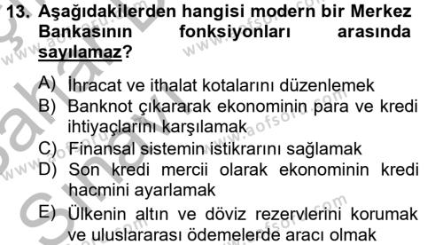 Para Politikası Dersi 2012 - 2013 Yılı (Vize) Ara Sınavı 13. Soru