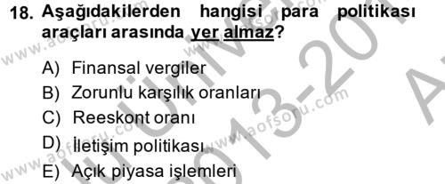 Para Politikası Dersi 2013 - 2014 Yılı (Vize) Ara Sınavı 18. Soru