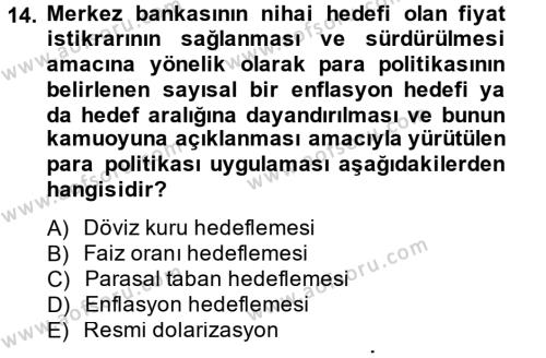 Para Politikası Dersi 2013 - 2014 Yılı Tek Ders Sınavı 14. Soru