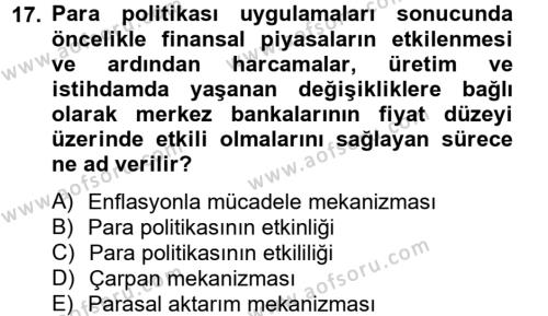 Para Politikası Dersi 2013 - 2014 Yılı Tek Ders Sınavı 17. Soru