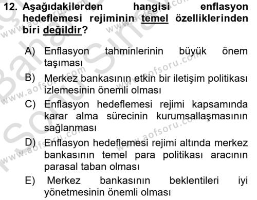 Para Politikası Dersi 2015 - 2016 Yılı (Final) Dönem Sonu Sınavı 12. Soru