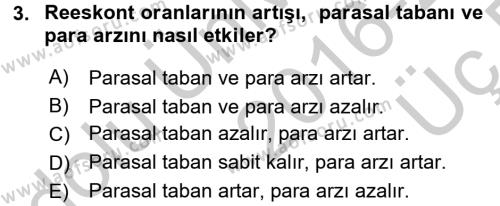 Para Politikası Dersi 2016 - 2017 Yılı 3 Ders Sınavı 3. Soru