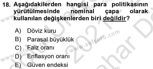 Para Politikası Dersi 2021 - 2022 Yılı (Vize) Ara Sınavı 18. Soru