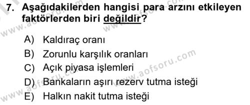 Para Politikası Dersi 2021 - 2022 Yılı (Vize) Ara Sınavı 7. Soru