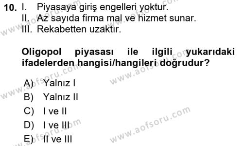 Kamu Ekonomisi 1 Dersi 2020 - 2021 Yılı Yaz Okulu Sınavı 10. Soru