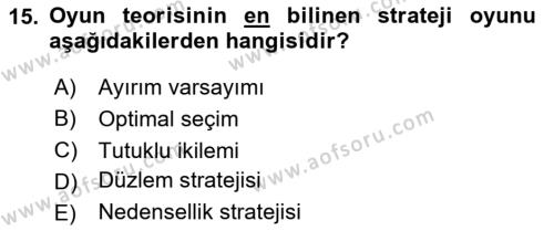 Kamu Ekonomisi 1 Dersi 2020 - 2021 Yılı Yaz Okulu Sınavı 15. Soru