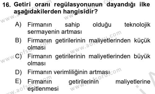 Kamu Ekonomisi 1 Dersi 2020 - 2021 Yılı Yaz Okulu Sınavı 16. Soru