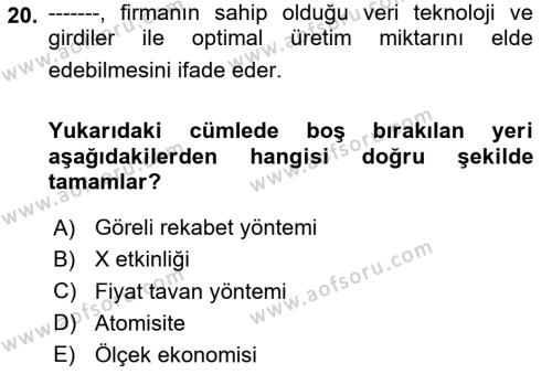 Kamu Ekonomisi 1 Dersi 2020 - 2021 Yılı Yaz Okulu Sınavı 20. Soru