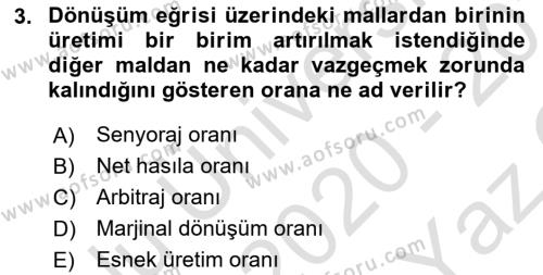 Kamu Ekonomisi 1 Dersi 2020 - 2021 Yılı Yaz Okulu Sınavı 3. Soru