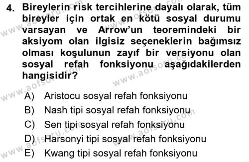 Kamu Ekonomisi 1 Dersi 2020 - 2021 Yılı Yaz Okulu Sınavı 4. Soru