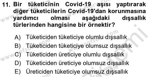 Kamu Ekonomisi 1 Dersi 2021 - 2022 Yılı (Final) Dönem Sonu Sınavı 11. Soru