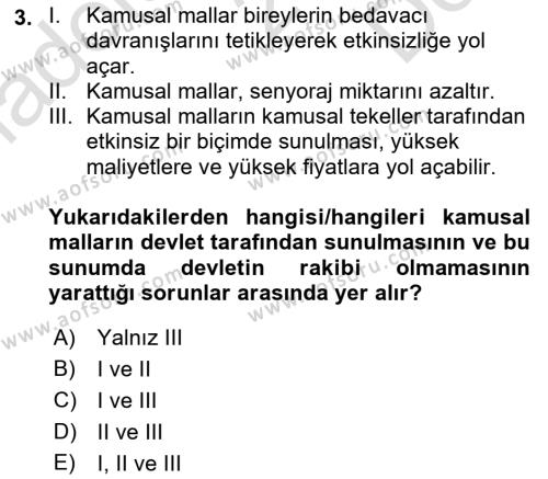 Kamu Ekonomisi 1 Dersi 2021 - 2022 Yılı (Final) Dönem Sonu Sınavı 3. Soru