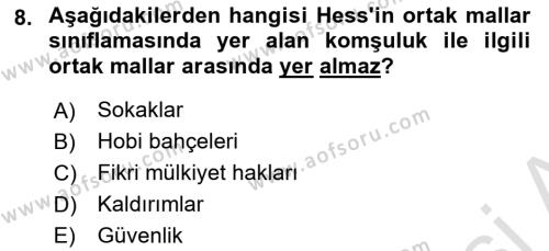 Kamu Ekonomisi 1 Dersi 2021 - 2022 Yılı (Final) Dönem Sonu Sınavı 8. Soru