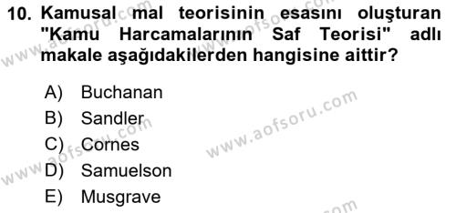 Kamu Ekonomisi 1 Dersi 2021 - 2022 Yılı Yaz Okulu Sınavı 10. Soru