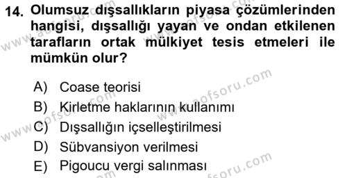 Kamu Ekonomisi 1 Dersi 2021 - 2022 Yılı Yaz Okulu Sınavı 14. Soru