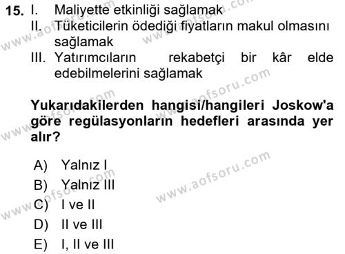 Kamu Ekonomisi 1 Dersi 2021 - 2022 Yılı Yaz Okulu Sınavı 15. Soru