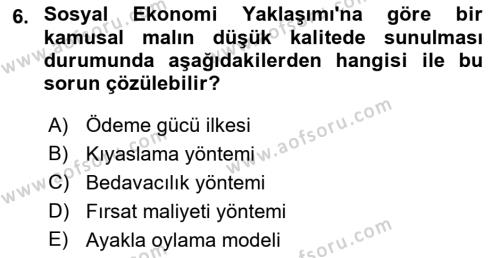 Kamu Ekonomisi 1 Dersi 2021 - 2022 Yılı Yaz Okulu Sınavı 6. Soru